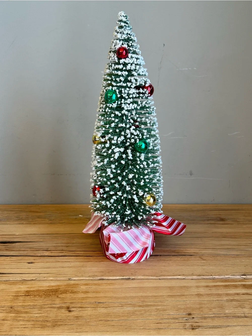 Festive Mini Snow-Tipped Christmas Tree with Red, Green & Gold Ornaments-NWT